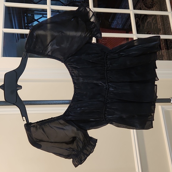 Puff-Sleeve, Black Sheen top.  New with tags!  Romantic and Flirty! - Picture 15 of 16